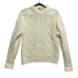 Sears Kings Road Sweater Womens Medium Cream Vintage Crewneck Ivory Cable Knit